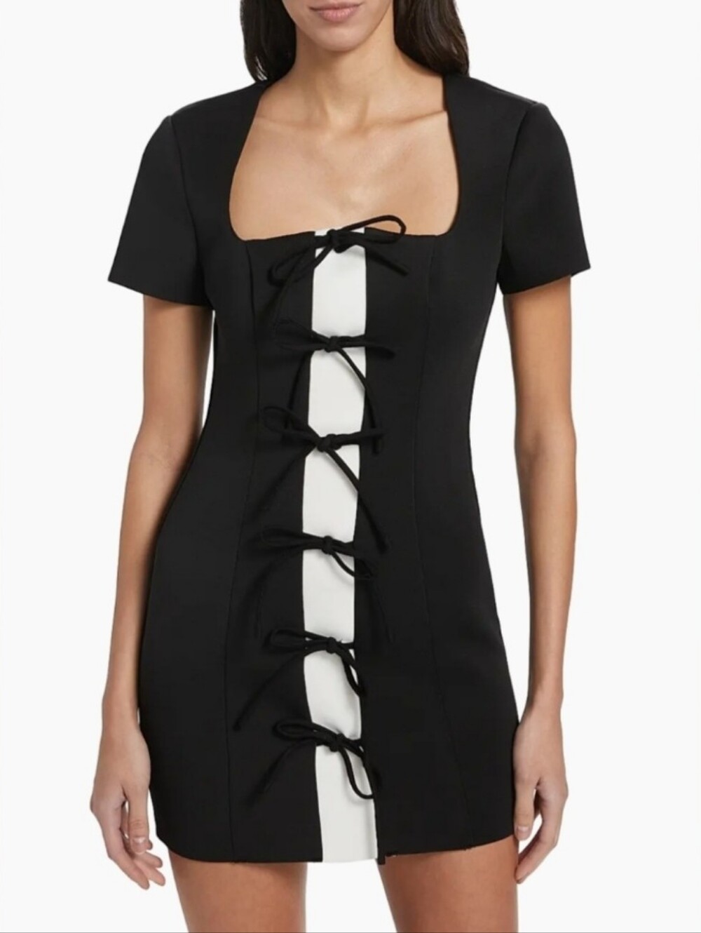 As It May Koresma Colorblocked Bowtie Minidress Bows Black White Medium NWT